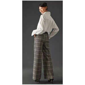 Anthropologie Exquise Trousers Size MP Black & White Plaid Wide Leg‎ Preppy Work